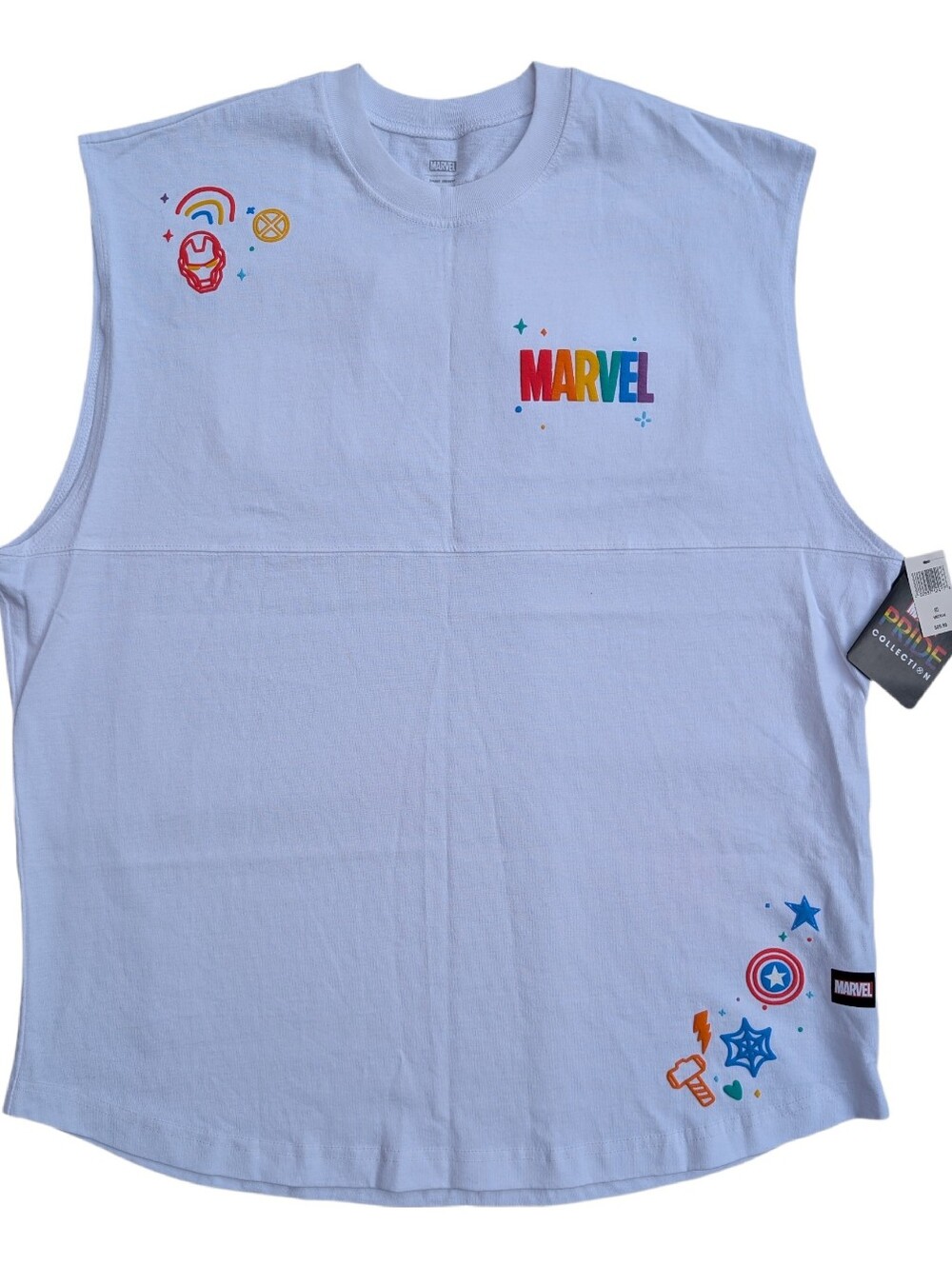 NWT Marvel Disney Pride Sleeveless White T-shirt, Medium, Spirit Jersey